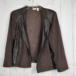Chico's Brown Faux Suede Croc Embossed Moto Open Jacket Brown Size 3